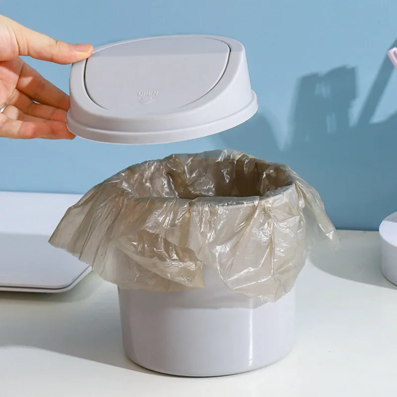 Mini Desktop Bin with Cover Shaking Lid Small Trash Can Tube Bedroom Living Room Table Garbage Storage Box