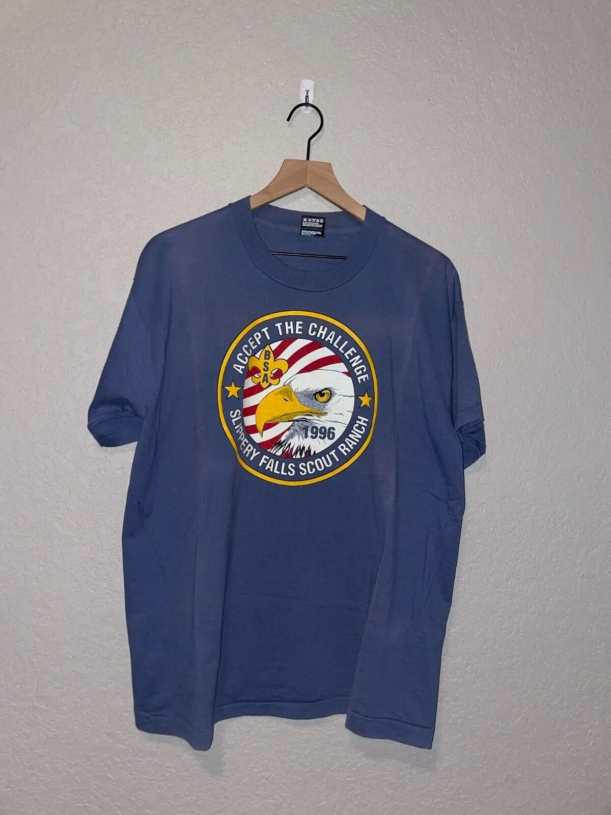 1996 Vintage Accetta La Sfida Slippery Falls Scout Ranch Eagle Usa Shirt Vtg Maniche Lunghe