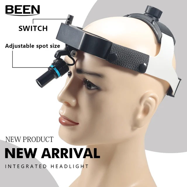 Dental Head Mounted Headlights with Adjustable Spot Size, Oral Lighting Equipment Surgical Lamp. Built-in Battery LED Spotlight