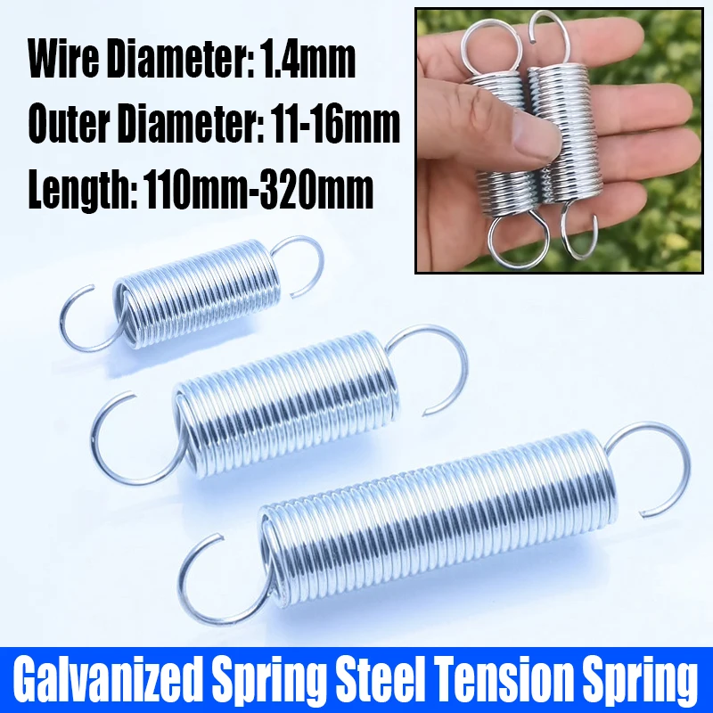 

1PCS 1.4mm Wire Diameter Galvanized Spring Steel Extension Tension Spring Coil Spring Open Hook Spring Pullback Spring L=110-320
