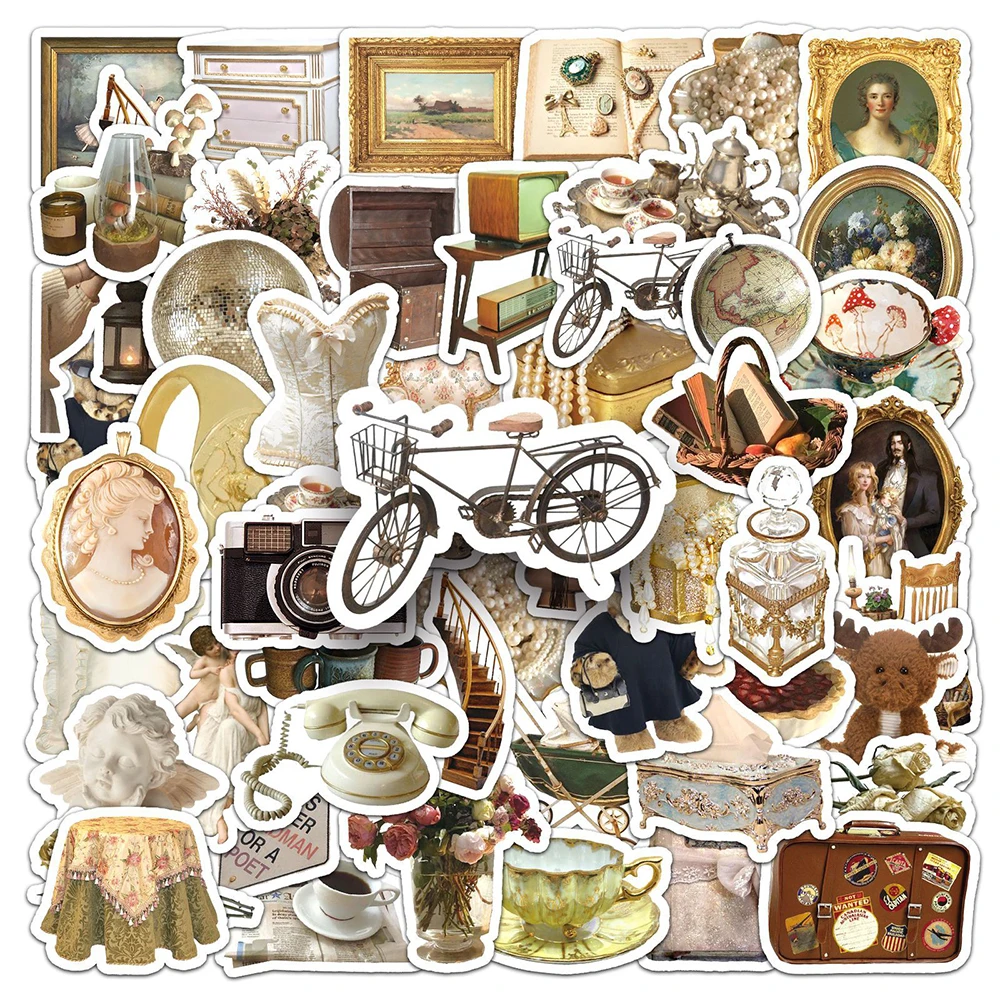 10/30/50pcs Vintage Cartoon Stickers Aesthetic Decoration Decals DIY Laptop Stationery Diary  Waterproof Retro Sticker Toys Gift nikier 125pcs vintage handwritten english letter coffee material paper retro memo pads notes for scrapbooking diary journals diy