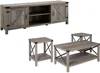 4 Piece Farmhouse Barn Door TV Stand Console Coffee Table and 2 End Table Living Room Set in Rustic Gray Oak 1