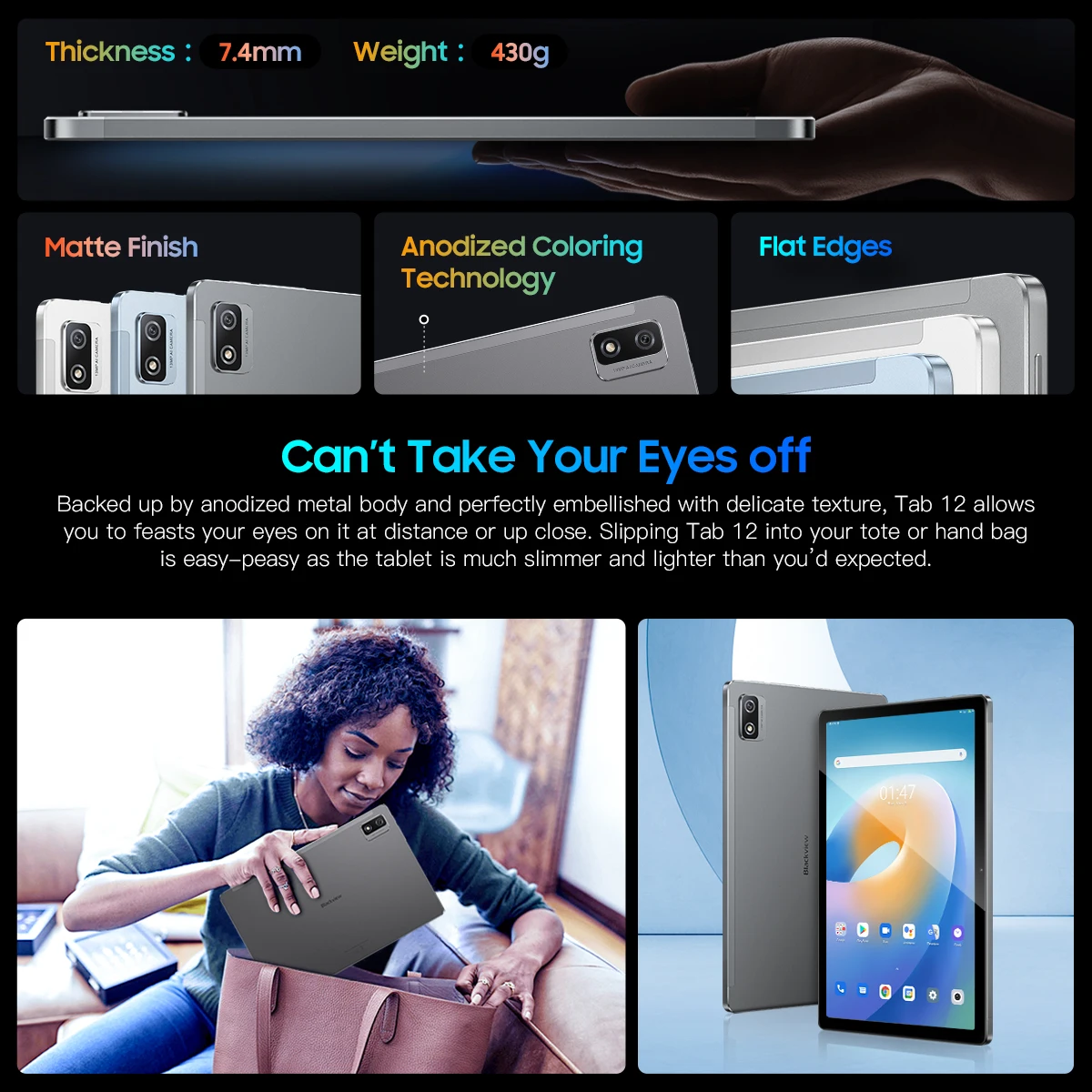 Blackview Tab 12 10.1 Inch Android 11 Unisoc SC9863A Octa Core 4GB RAM 64GB ROM Tablets PC Dual Wifi 6580mAh Ultra Thin Portable 3