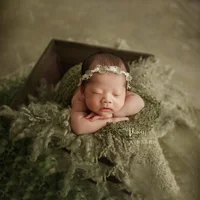 0-1 Months Newborn Photoshoot Props Soft High Stretchable Wrap Headwear Hat Oil Painting Background Baby Photography Accessories 3
