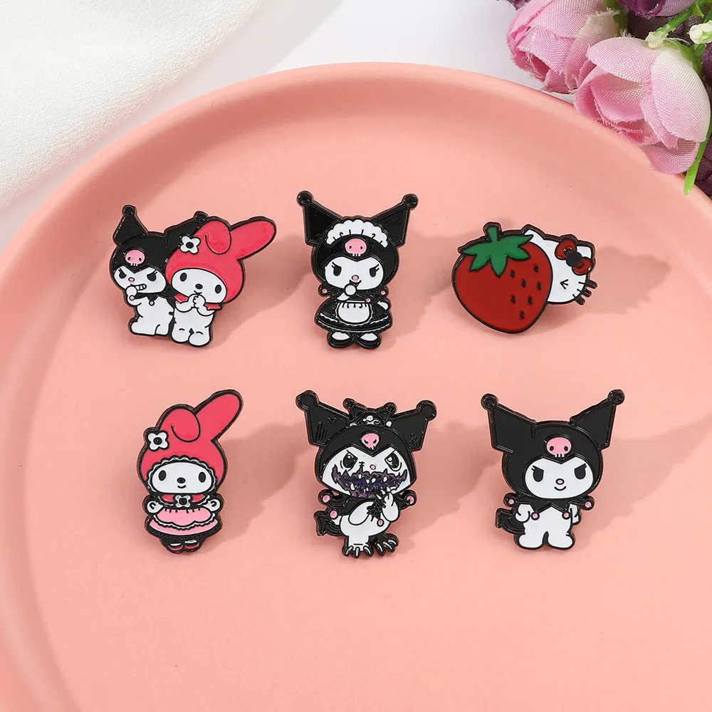 

Cute Cartoon Personality Skull Kuromi Brooch Sanrio Series Metal Pin Melody Hello Kitty Brooches for Women Enamel Pin Anime Pins