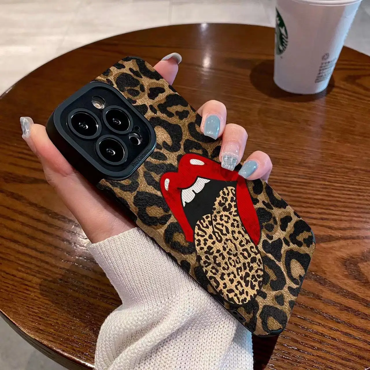 Hot Red Lip Leopard Print Phone Case For iPhone 11 12 13 14 15 Pro Max Mini 7 8 Plus X XS XR Female Big Tongue Silicone Cover