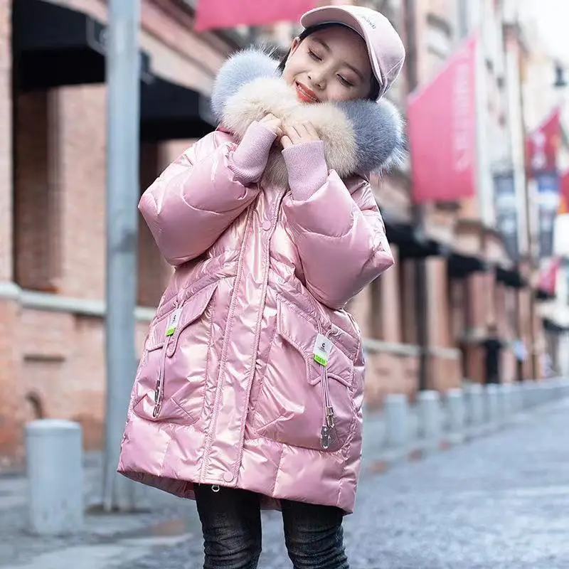 

2022 Jackets Kids Shiny Boys Girls Fashion Coats With fur Hoodies Winter Clothing Children's Waterproof Shiny Warm 4-16Y