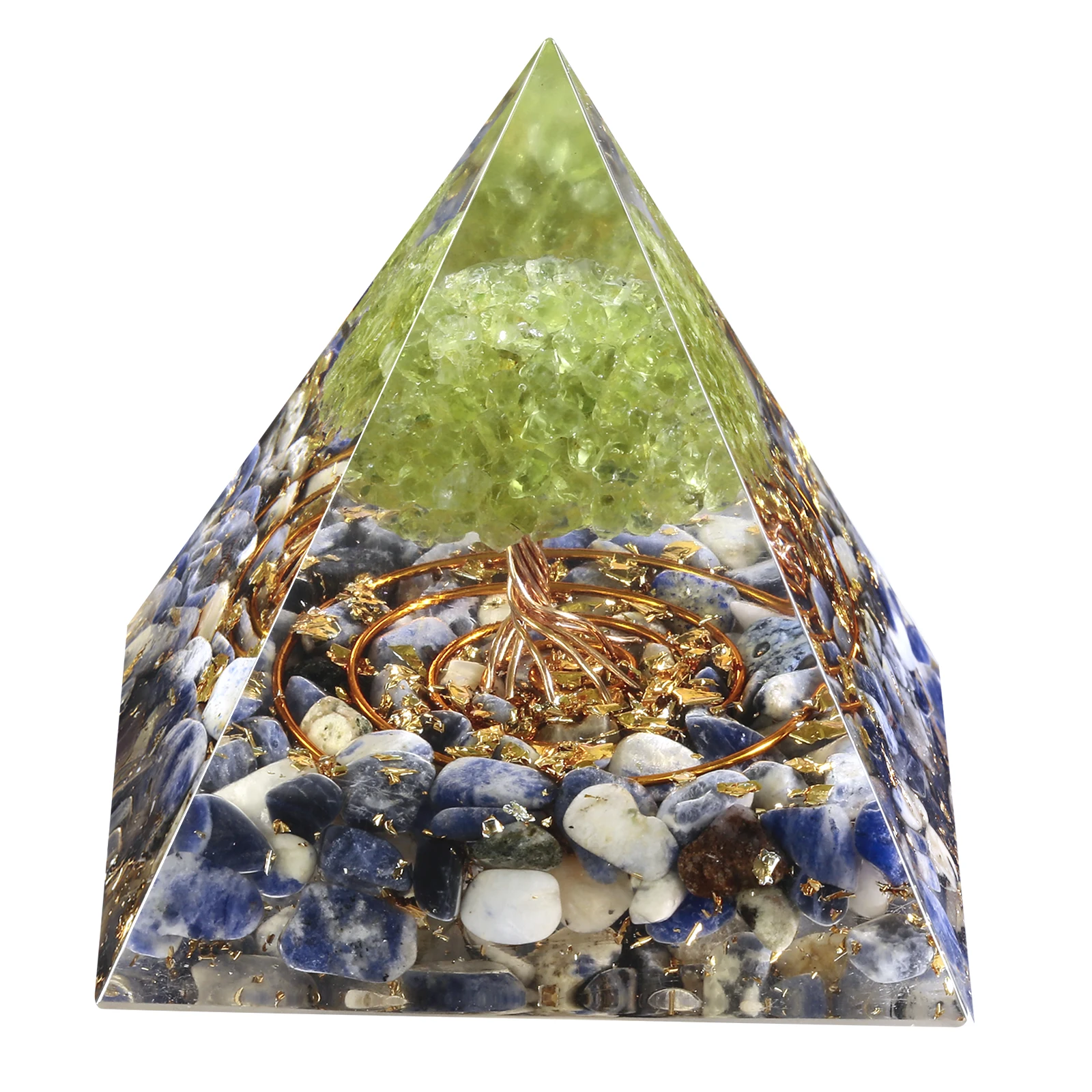 Natural Peridot Tree Of Life Orgone Pyramide Reiki Healing Orgonite Pyramid Yoga Meditation Tool EMF Protection For Home Decor