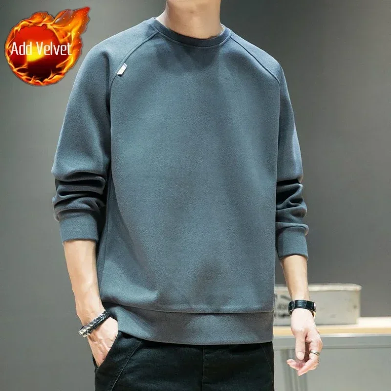 thumbnail image 1 of Sudadera para hombre, sin capucha, jersey liso, ropa masculina, azul, cuello redondo, alta calidad, invierno, divertida, oferta de bienvenida S, 1 of 5