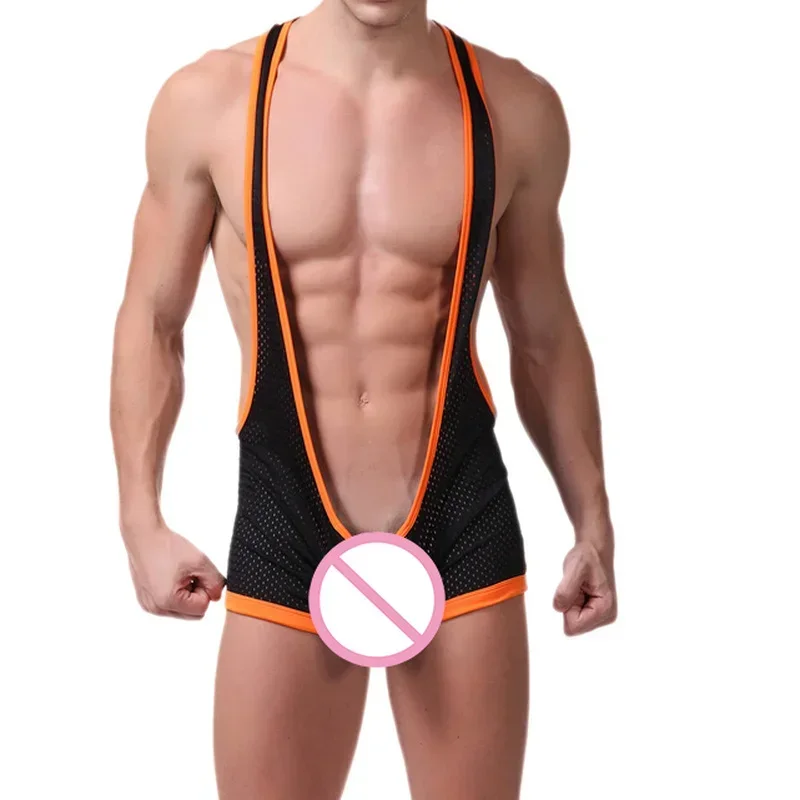 Mens Undershirts Mesh Backless Bodysuit Wrestling Singlet Leotard Male See Through One-Piece Jumpsuit Sexy Jockstrap Underwear men underwear