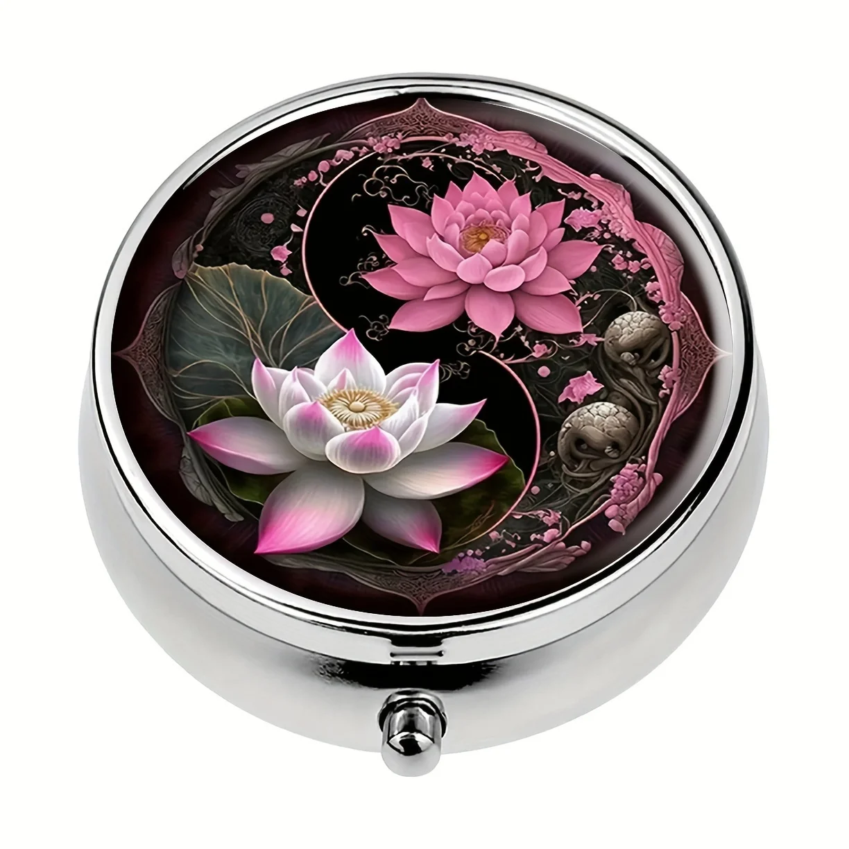 Lotus shaped round medicine box household portable medicine storage box 3-compartment sub-packaging box storage box,medicine storage container