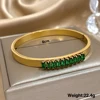 Gorgeous Green Zircon Stainless Steel Bracelet Geometric Thin Bangle for Women Wedding Birthday Party Waterproof Cuff Jewelry 6