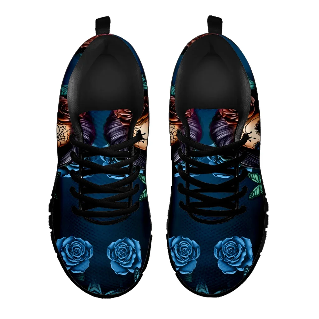 Blue Sugar Skull Girl Sneakers 3D Rose Print Shoes Comfortable Breathable Butterfly Casual Sneakers Zapatos Mujer