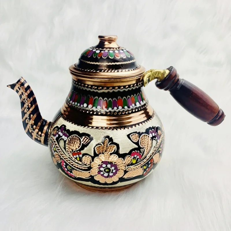 

Turkey Imported Handmade Carved Painted Purple Copper Teapot Kettle Tea Cup European Style Palace Style Good-looking