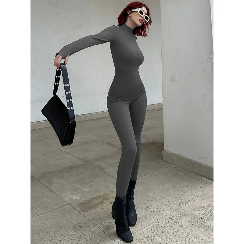 

Fashion personalized zipper slim long sleeve jumpsuit, women's clothing
