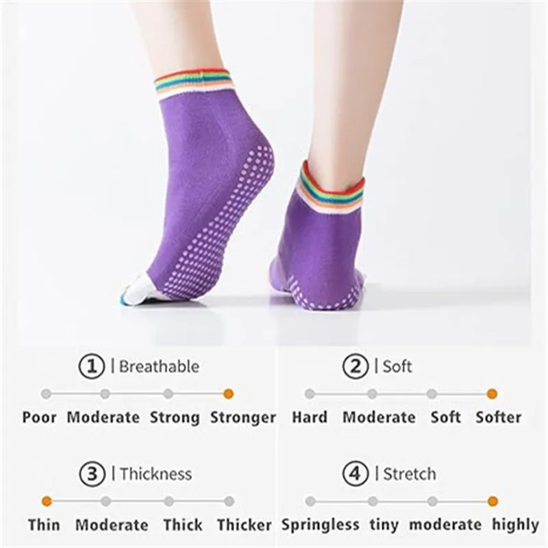 6 Pairs Yoga Socks Non-Slip Pilates Socks Colorful Comfortable Cotton Full Toe Grip Five Finger for Ballet Dance Lover