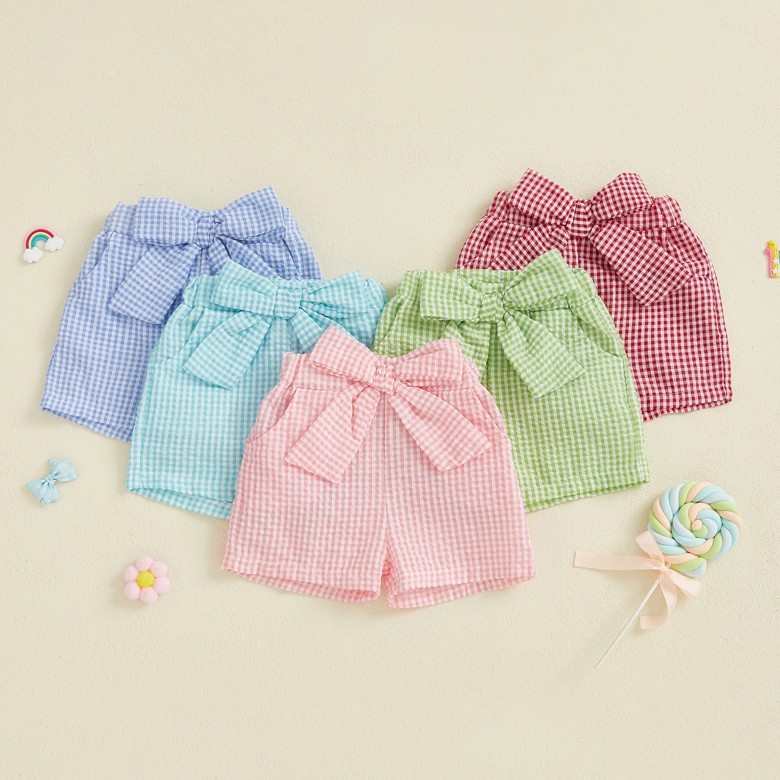 Citgeett Summer Kids Toddler Girl Plaid Print Shorts Casual Bow Elastic Waist Short Pants Clothes