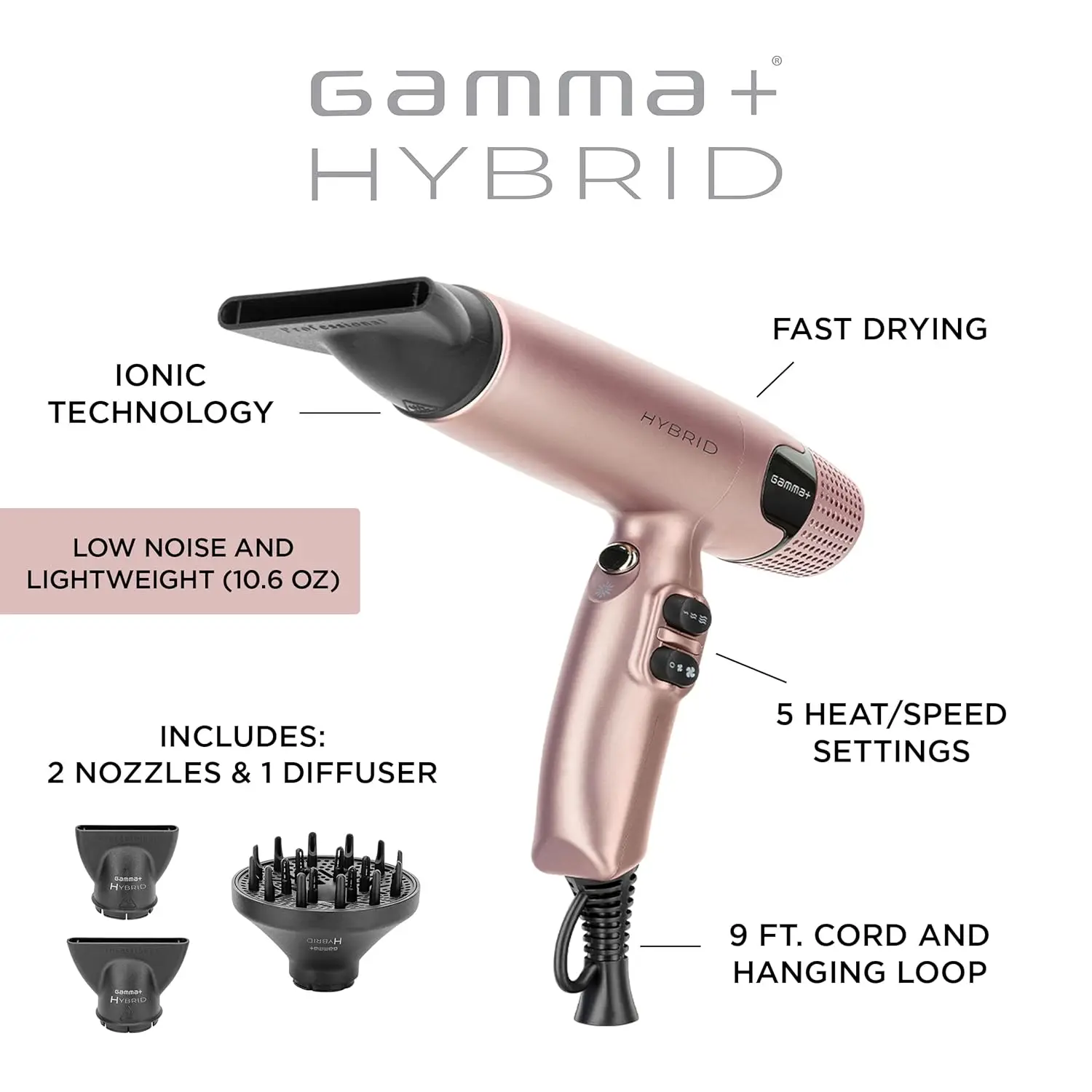 Hybrid Professional Ultra-Lightweight Hair Dryer Digital Motor Ionic Technology Whisper Quiet 12 Heat/Speeds