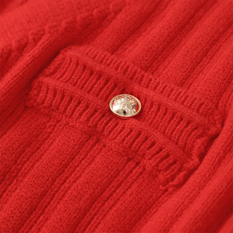 V-Neck Knit Contrast Long Dress Women Hollow Out Lapel Fashion High Waist Elegant Party Dress Knitwear Ladies Maxi Dress