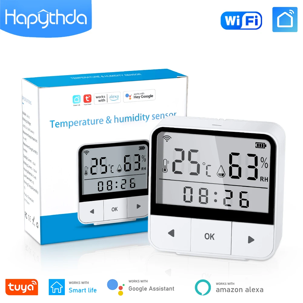 Hapythda Tuya Wifi Temperature Humidity Sensor With Alarm App Voice