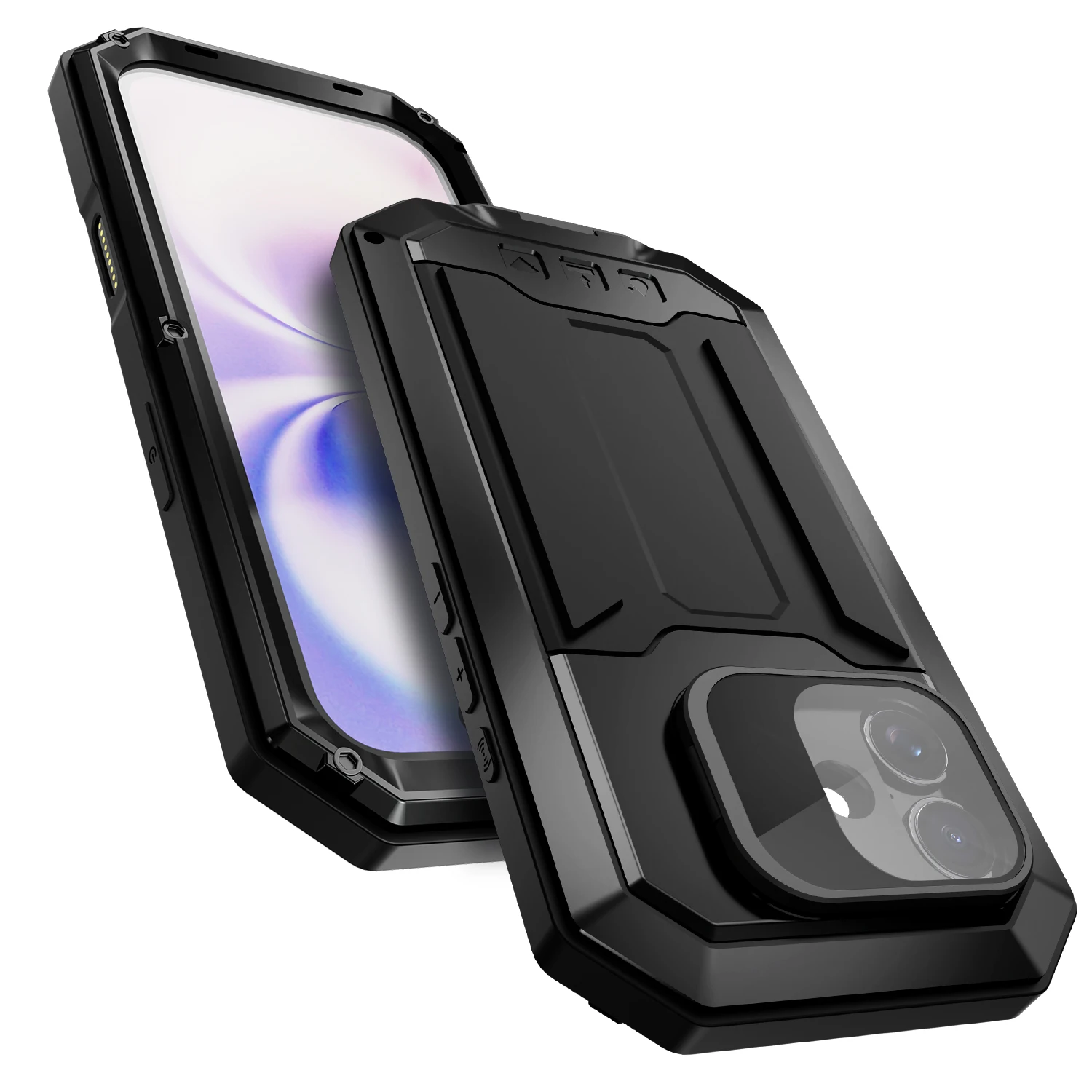 Rugged Metal Shockproof Phone Case with Screen Protector and Stand