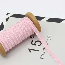 Stretch Lace Trim Ribbon - Ruffled Elastic Band for Sewing and DIY Accessories (Pink)