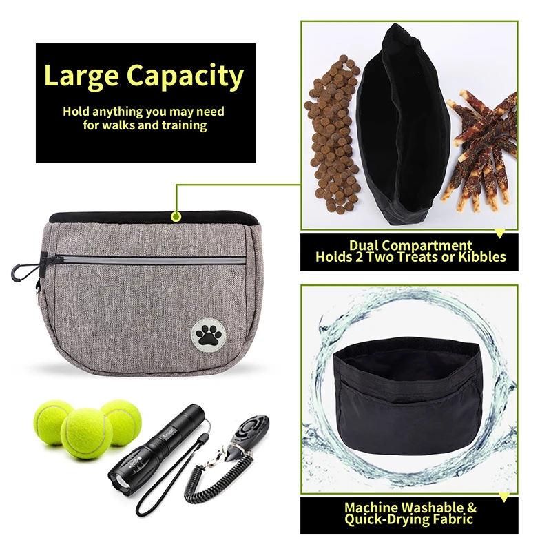 Dog Treat Bag Agility Dog Training Equipment Outdoor Food Storage Pouch Large Capacity Dog Training Waist Bag Portable Pet Treat Snack Bag