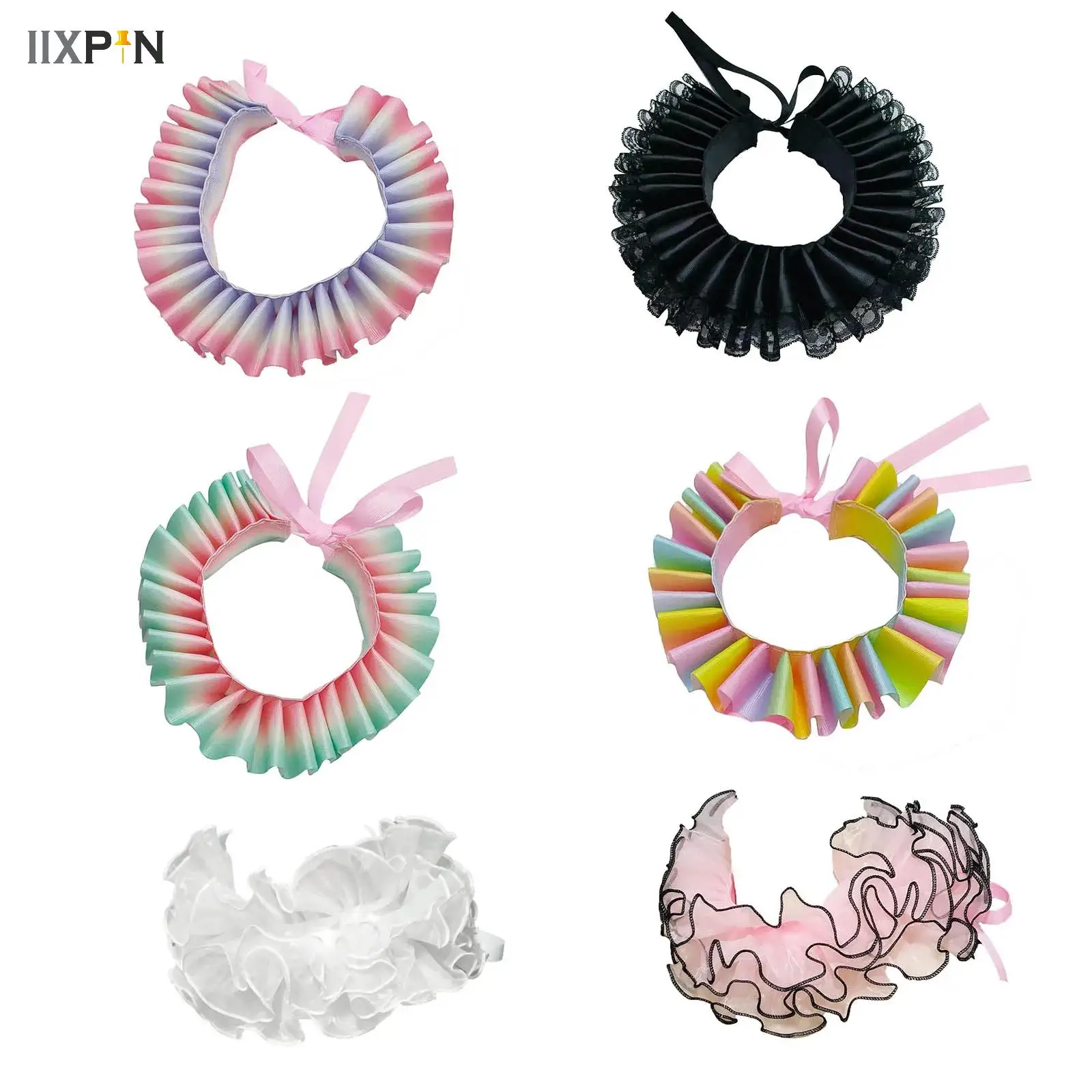 Women Victorian Renaissance Ruffled Fake Neck Collar Organza Clown Cosplay Choker Halloween Party Costume Photography Prop