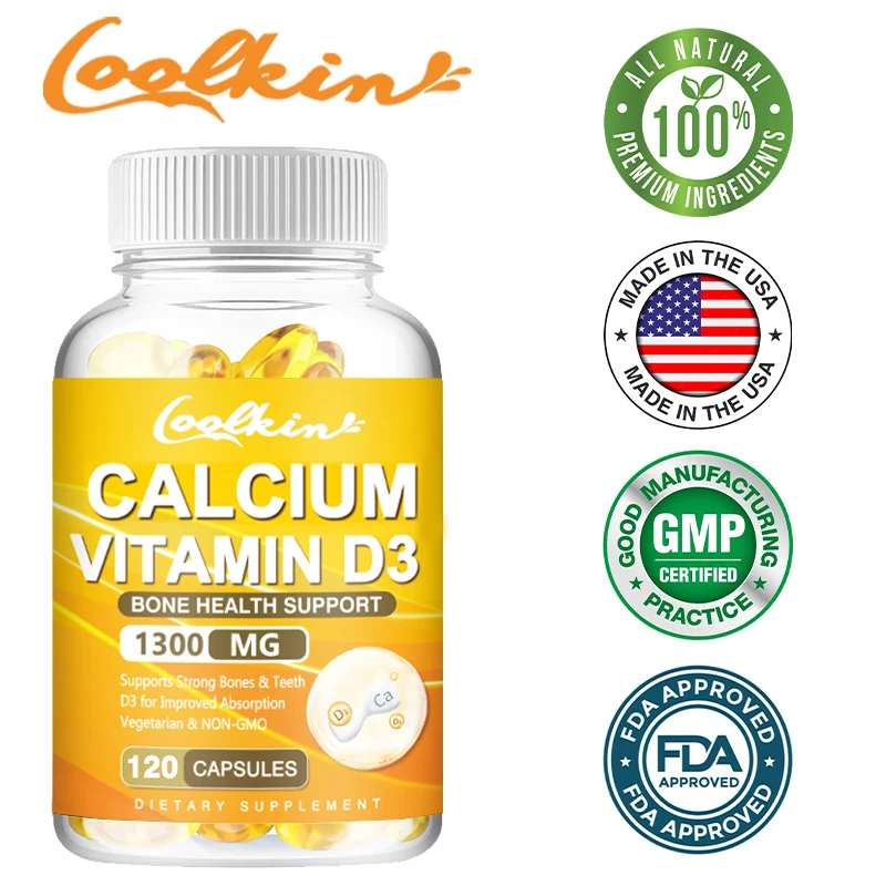 

Premium Daily Calcium + Vitamin D3 Dietary Supplement GMO, Gluten Free, Vegan