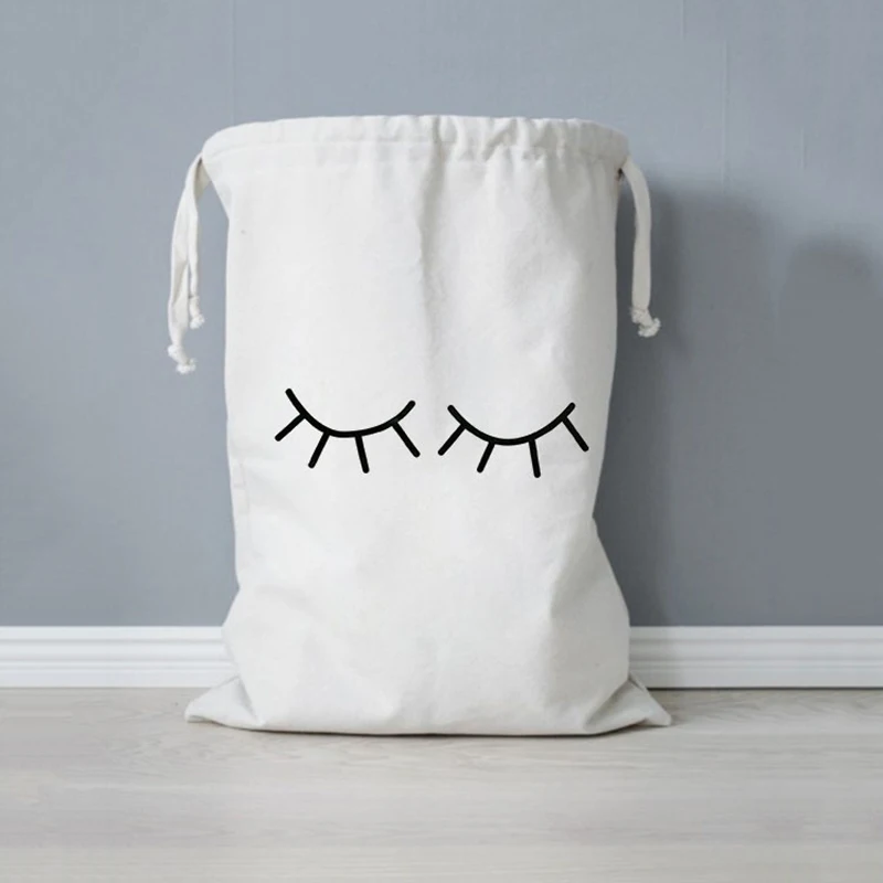 Large Cotton and Linen Laundry Bag Clothes Toys Storage Bag Printing Fabric Drawstring Duffle Bag Dirty Clothes Organizer Bags 3
