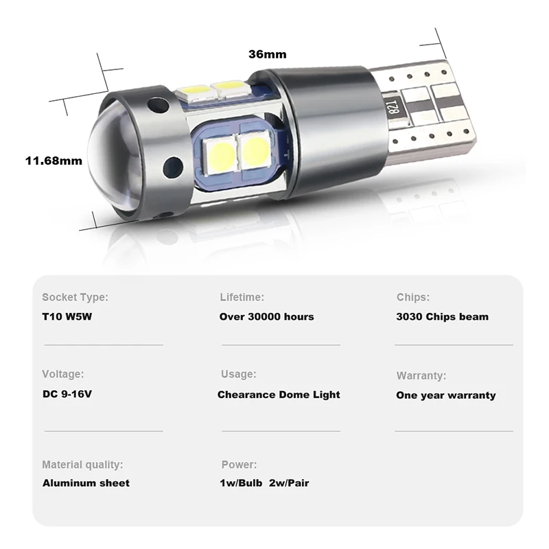 Nlpearl 2x Szemafor Villanyégő T10 W5W ledes canbus izzó 12V 10SMD 3030 Rósejbni W5W ledes 168 194 automat Alatámaszt Parkoló ligh Előadásmód Kupola ligh