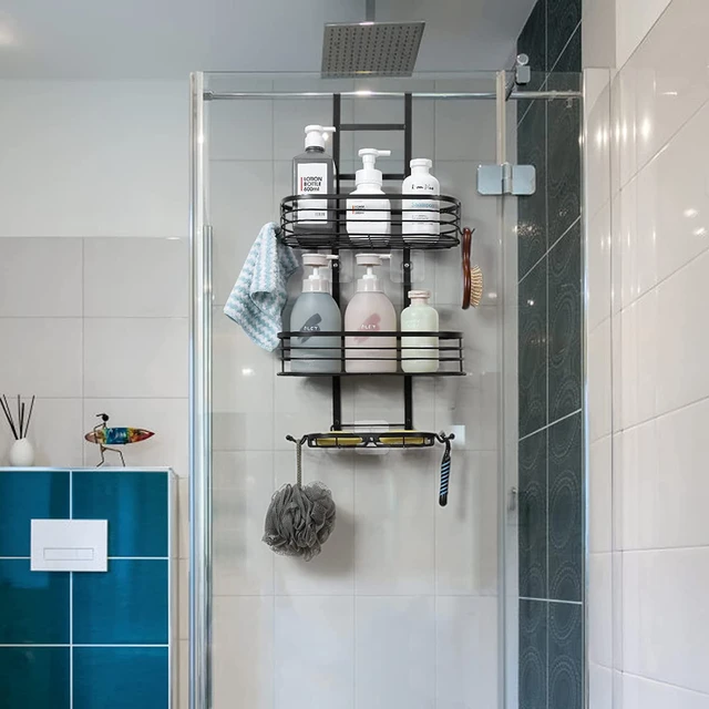 Shower Caddy - Adhesive Shower Organizer, Hanging Suction Black Shower  Shelves Rack, Inside Shower Rack Holder, Bathroom Decor Organization Storage  Accessories, Home Essentials Gadgets 