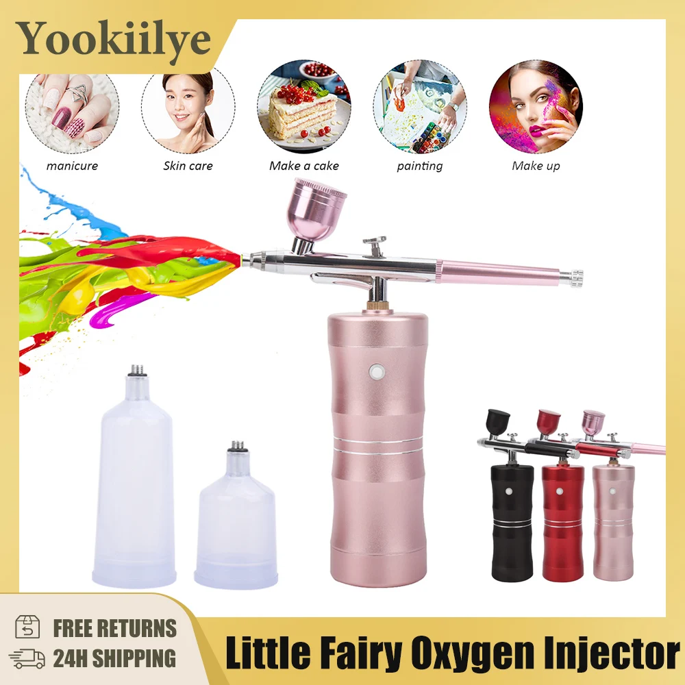 

Oxygen Injector Mini Air Compressor Kit Air-Brush Paint Spray Gun Airbrush for Nail Art Tattoo Craft Cake Nano Fog Mist Sprayer