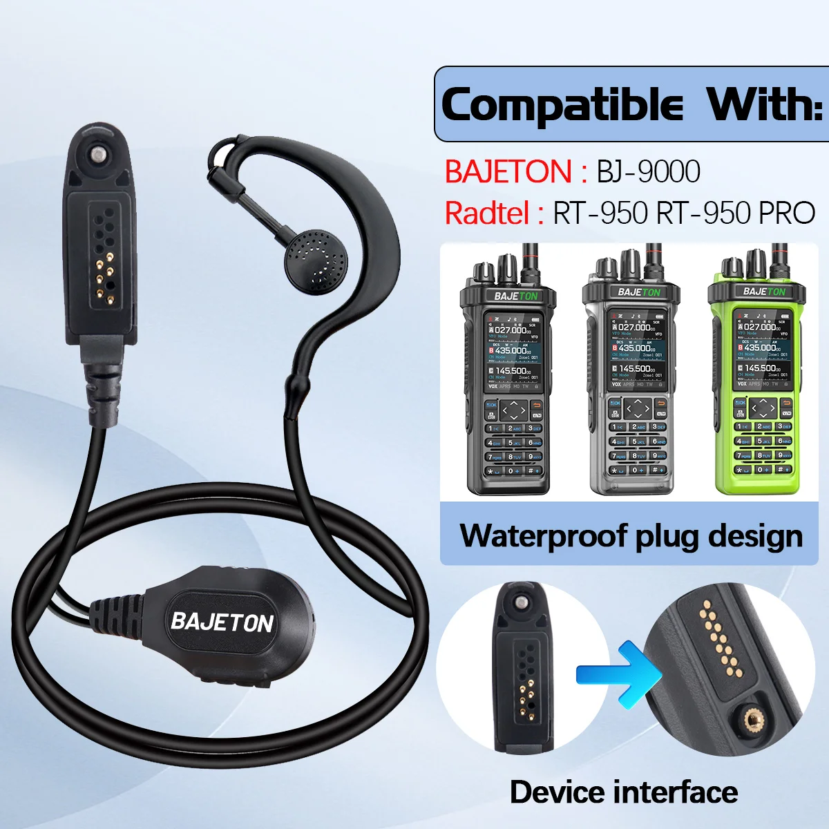 BAJETON Walkie Talkie Earphone Earpiece Headset with PTT Mic Headphone For Bajet