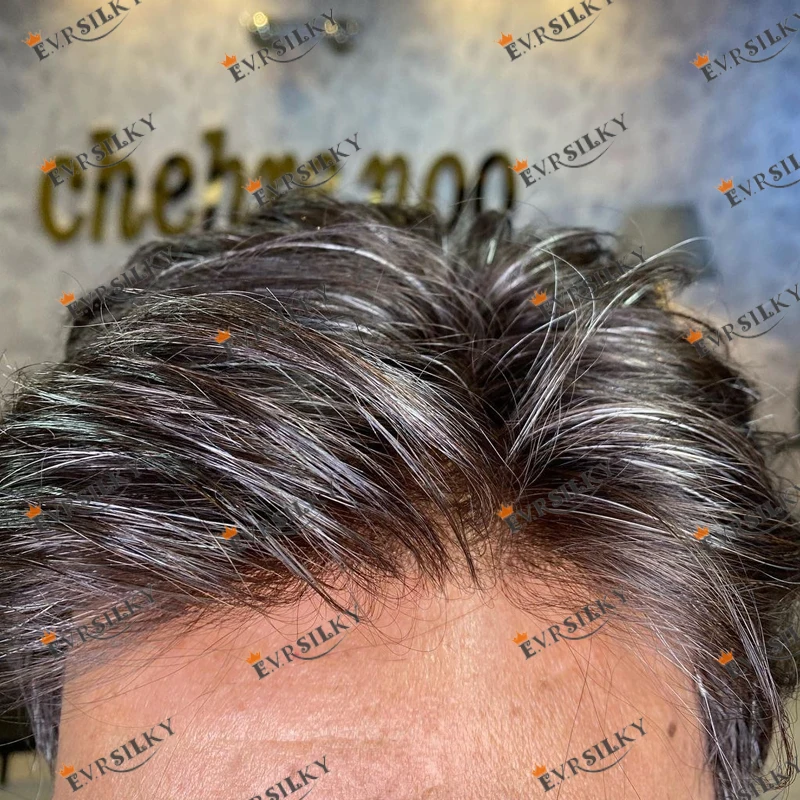 Grey Lace Front Human Hair Men Toupee 1B65 with Breathable Swiss Lace& PU Base Male Hair Wigs Replacement Capillary Prosthesis human hair toupee