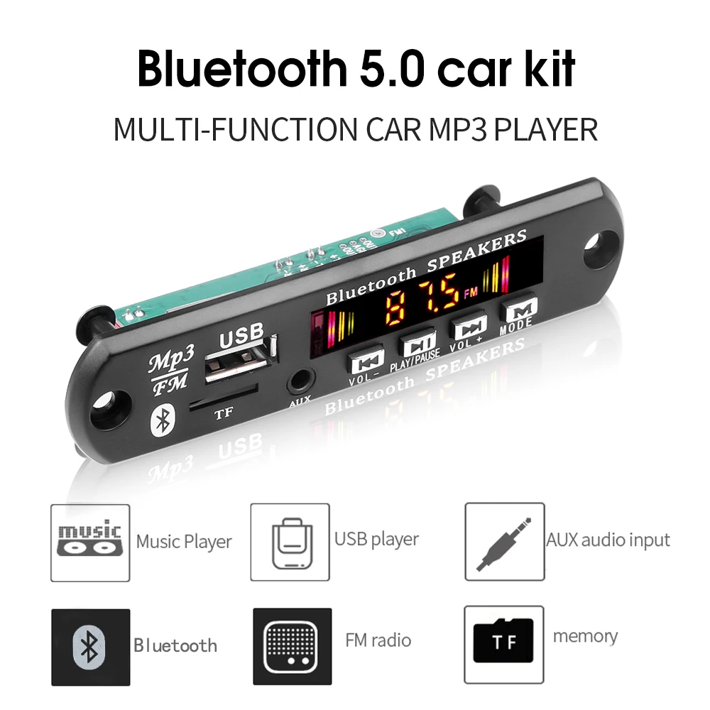 DC 5V 6W Amplifier DIY MP3 Decoder Board Bluetooth 5.0 Car MP3 Player USB Recording Module FM AUX Radio for Speaker Handsfree