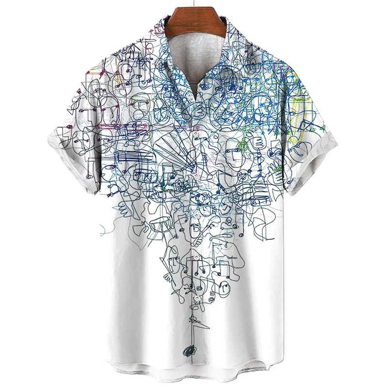 thumbnail image 1 of Camisa hawaiana con estampado 3D de saxofón musical para hombre, camisetas de manga corta con partituras musicales y guitarra, camisetas casuales de moda estilo Harajuku, 1 of 5