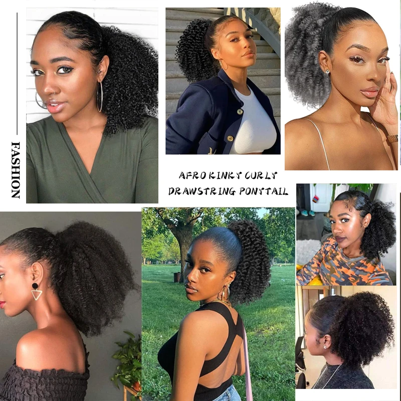 Elastic Rubber Band Ponytail Extended by 8 inches Short African Curly Ponytail African Women Fluffy Ponytail Synthetic Wig