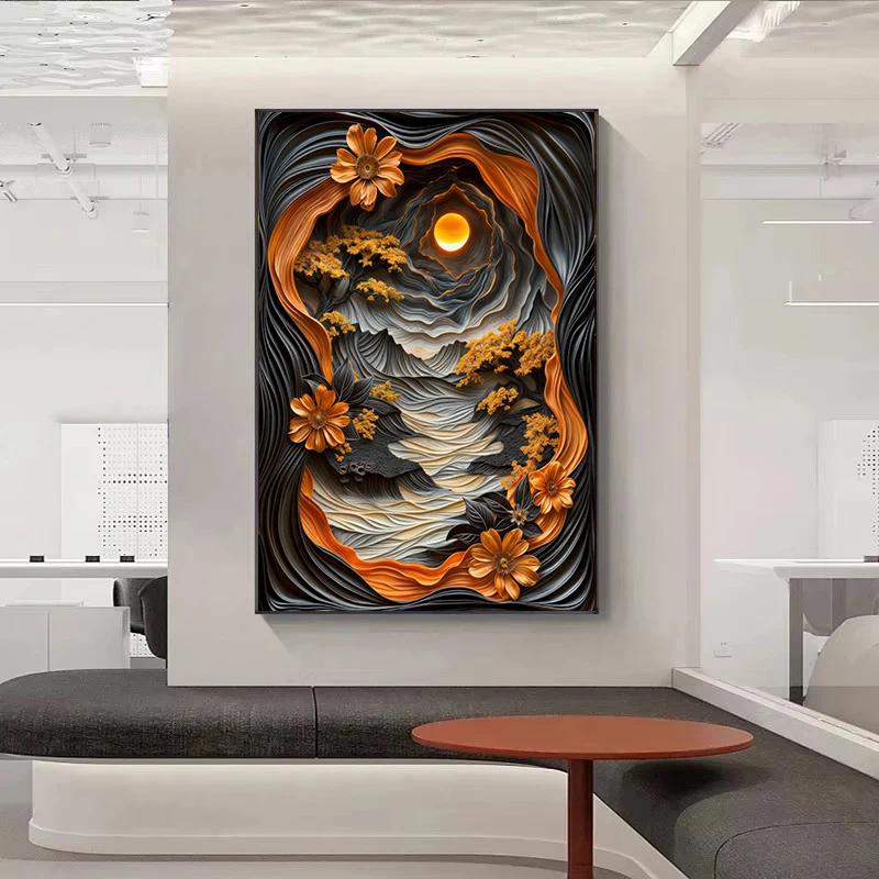 Abstract Lava Landscape Canvas Print - Moonrise Valley Wall Art for Home Decor