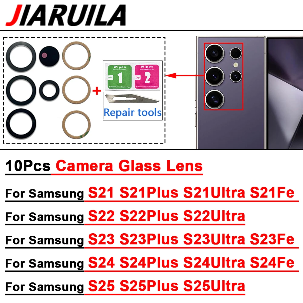 10-Pack Rear Camera Glass Lens with Adhesive Stickers