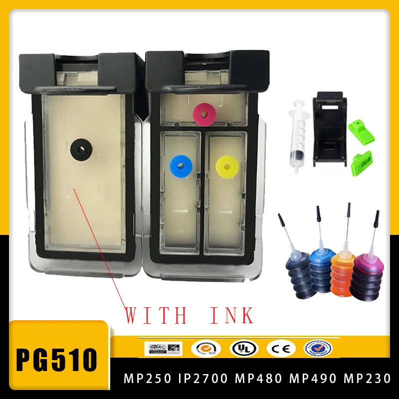 Vilaxh Pg 510 Cl 511 Cartuccia Riutilizzabile Per Canon 510Xl Pg Cl511Xl Pixma Mp250 Ip2700 Mp480 Mp490 Mp230 Mp280 Stampante