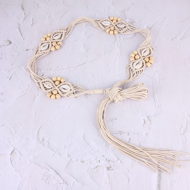 

Тканые плетеные поясные ремни с кисточками для женщин, повседневный винтажный ремень из пеньковой вощеной веревки с вырезами, аксессуар для фотографий