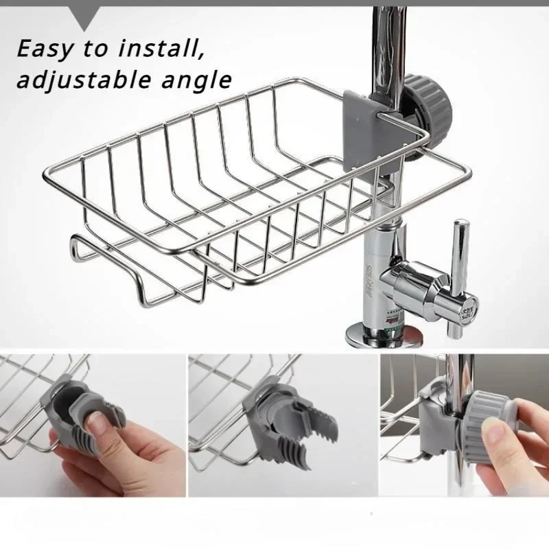 Kitchen Stainless Steel Sink Drain Rack Detachable Hanging Storage Shelf Faucet Holder Sponge Dish Cloth Organizer Accessories - 2