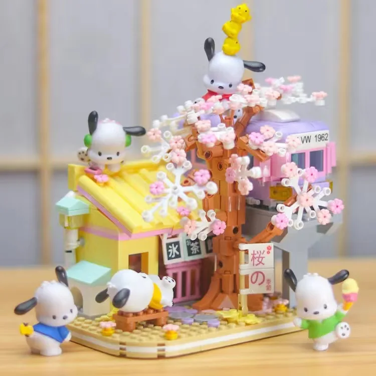 Sanrio New Cute Pochacco Eternal Flower Building Block Ferris Wheel Assembly Model Ornament Regalo Educativo Per Bambini