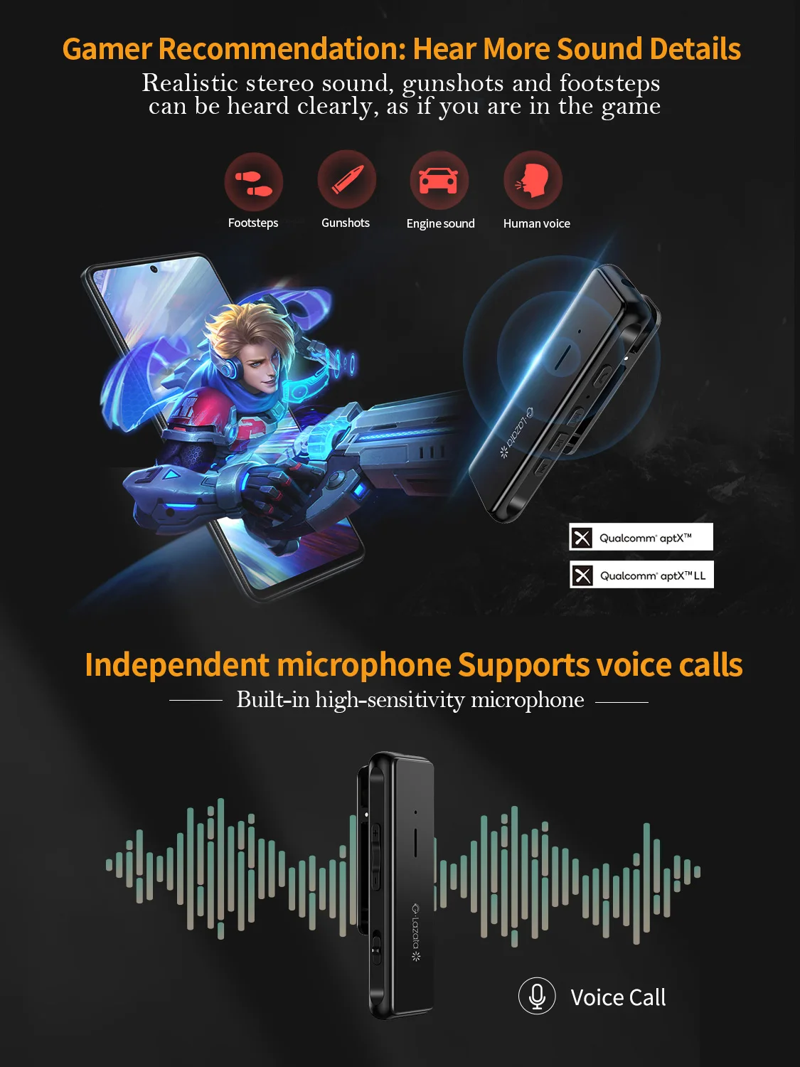 Glazata Bluetooth 5.1 Audio Receiver Portable Wireless Adapter 3.5mm AUX APTX APTX-LL Low Latency Game Music Live Streaming bluetooth audio receiver bluetooth adapter bluetooth aux adaptor bluetooth transceiver adapter audio adapter