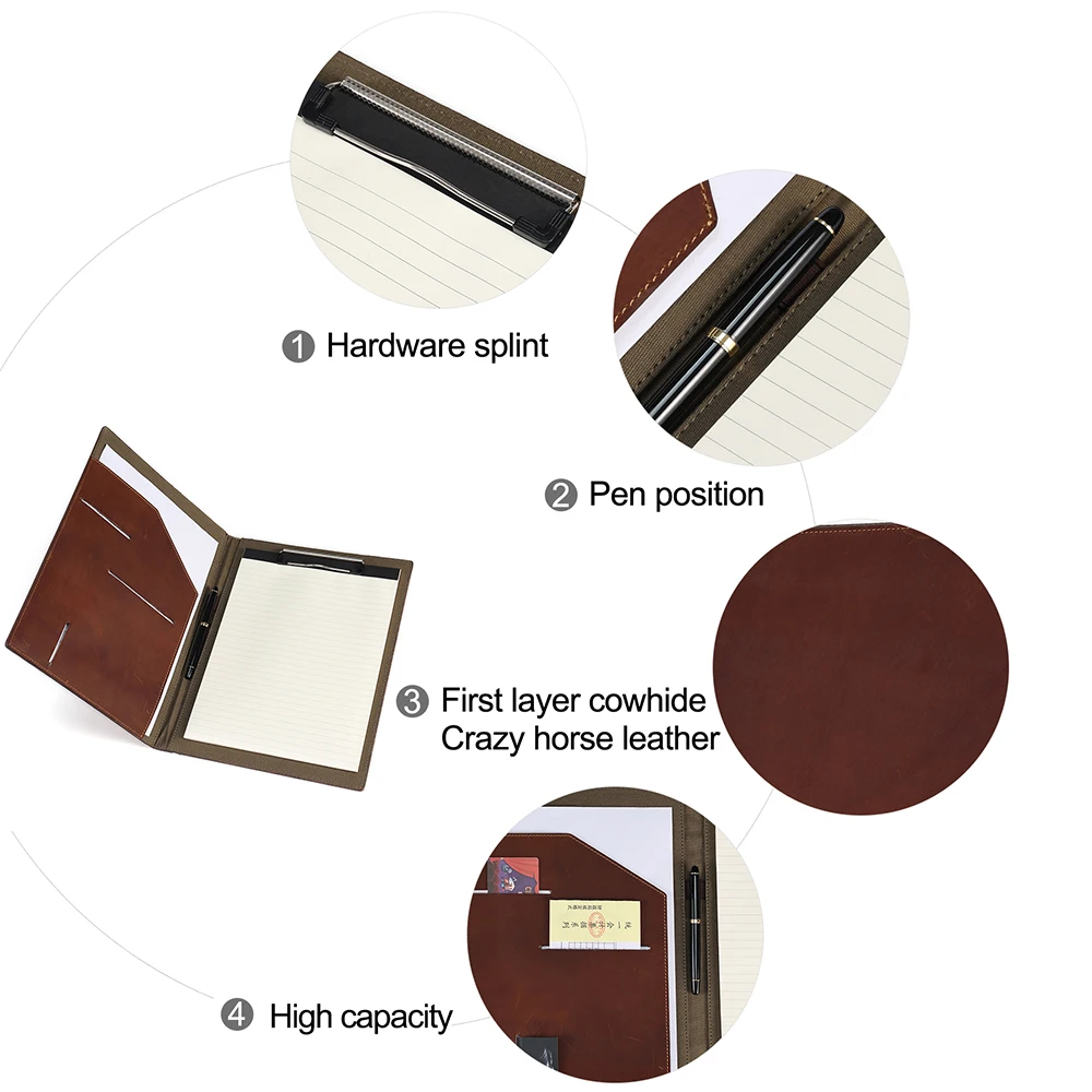 JOYIR Genuine Leather Business Portfolio Folder Personal Organizer with A4 Size Clipboard Office Work Portfolio for 12