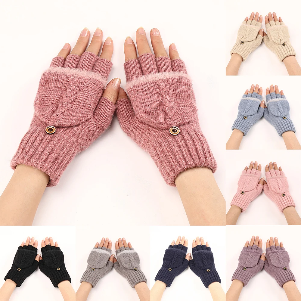 

Wool Knitted Fingerless Flip Gloves Winter Warm Flexible Touchscreen Gloves for Men Women Unisex Exposed Finger Mittens Glove