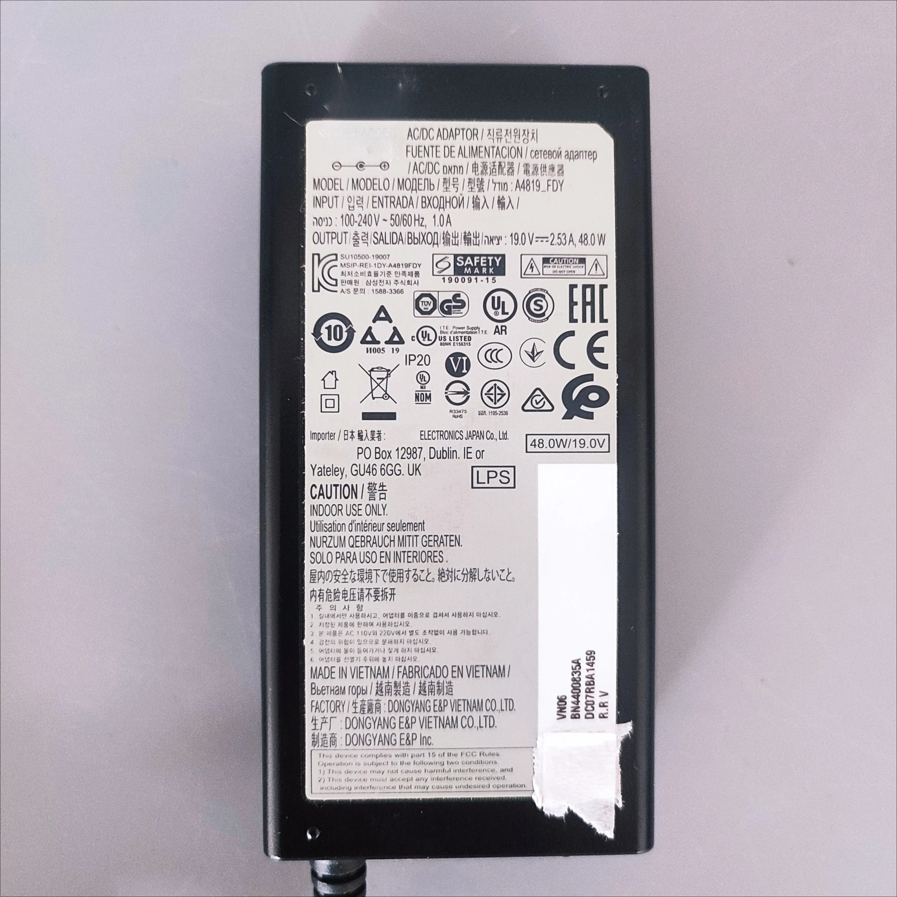 AC DC 어댑터 케이블 충전기, A4819_FDY 19V 2.53A 48W BN44-00835A UA32J4088A UN32J400D UN32J4000A
