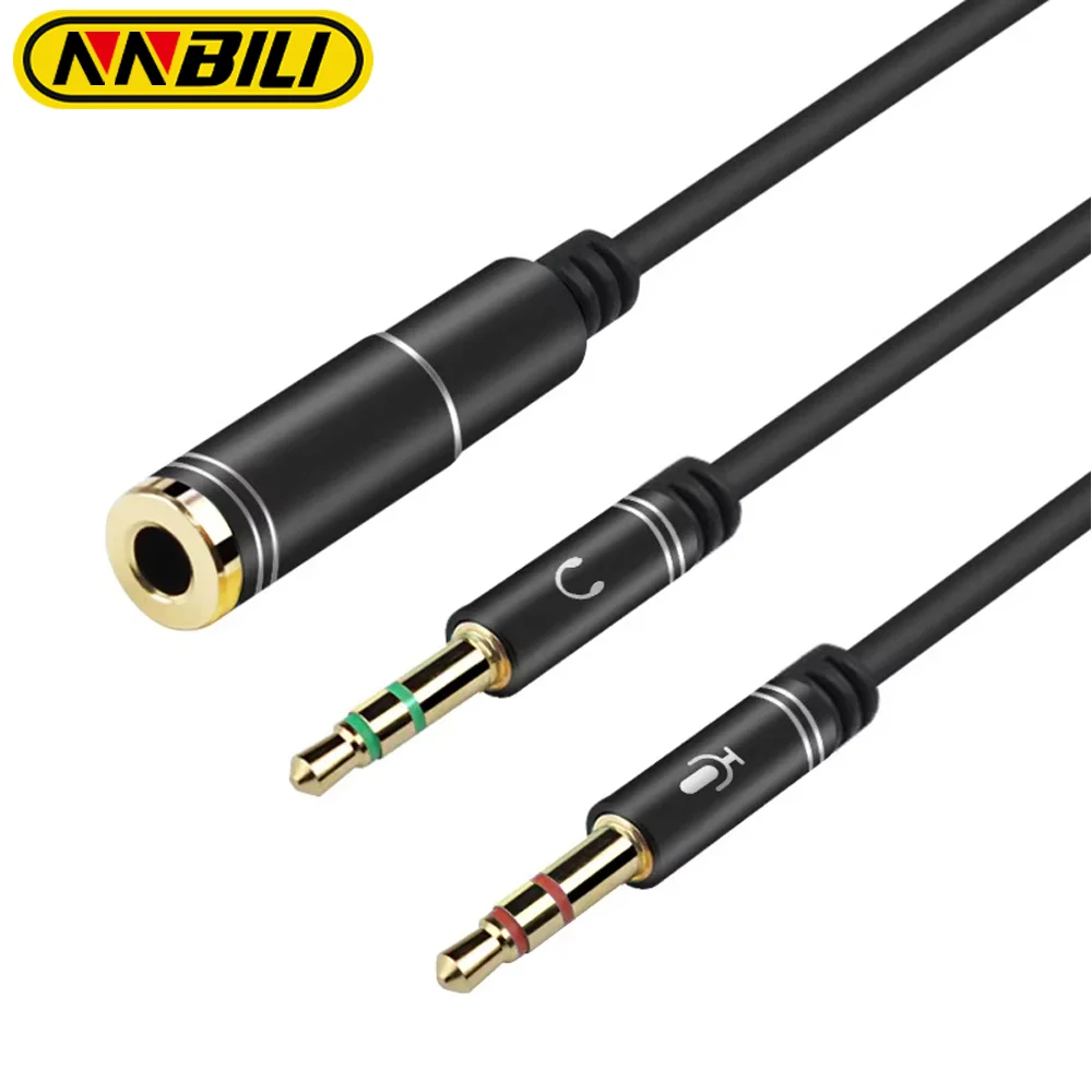 Cabo Adaptador Divisor Y NNBILI Mini Jack 3.5 para Microfone e Fone de Ouvido, Plugue de Áudio Estéreo e Microfone de 3.5mm para Conector de 4 Polos para Headset