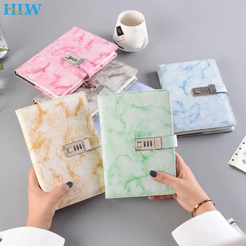 

Блокнот-пароль A5 с мраморной текстурой, 100 листов, персональный дневник с замком, толстый блокнот с кодом